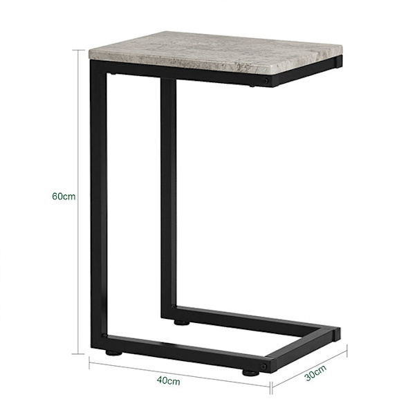 Rootz Modern Sidebord - Sofabord - Laptop Skrivebord - Lysegrå spånplade - Metalramme - Gulvbeskytter - 30cm x 60cm x 40cm