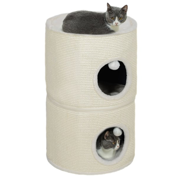 Rootz 3 Tier Cat Scratching Barrel - Cat Tower - Indoor Cat House - Sisal Cover skyddar möbler - Ø42 x 69H cm - Grå