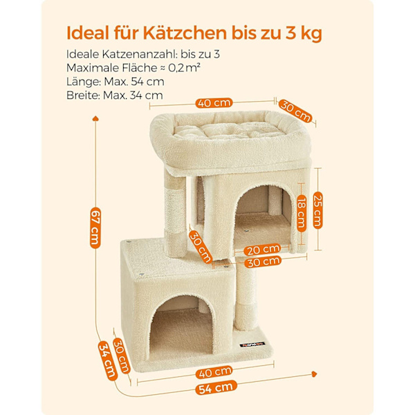 Rootz Cat Skrapstolpe - Kattträd - Kattklätterställning - Spånskivakonstruktion - Plyschöverdrag - Sisalrep - 40cm x 30cm x 67cm