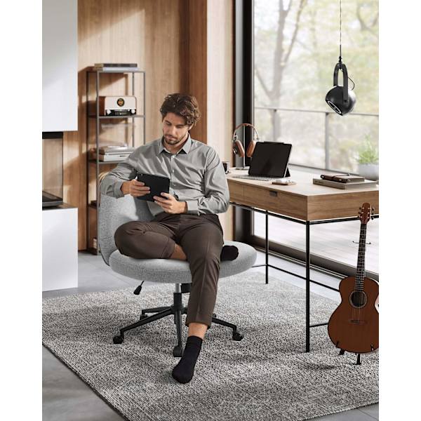 Rootz kontorstol med bred sæde - Grå stol - Ergonomisk stol - Stålstel - Bomuld-hør-blanding - Justerbar højde - 70 cm x 70 cm x (82-90) cm