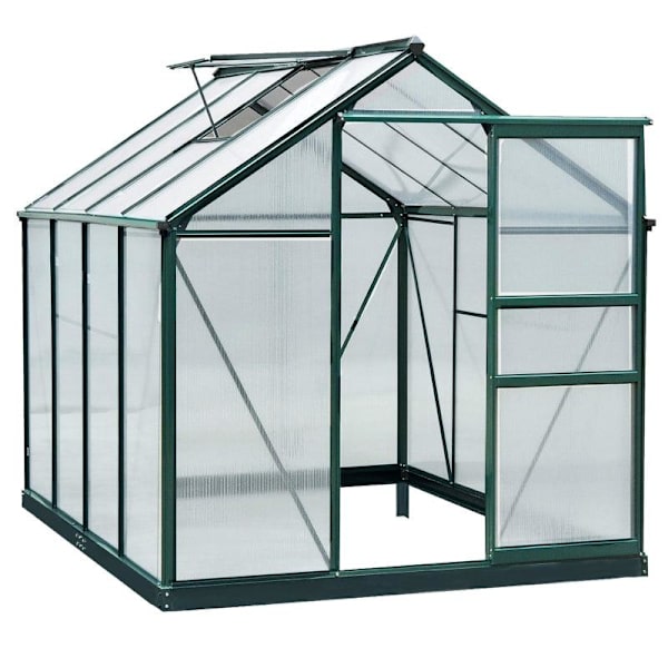 Rootz Drivhus - Klart Polycarbonat Drivhus - Stort Walk-in Green House - Aluminiumslegering/PC-plade - Grøn/Transparent - 190L x 252W x 201H (cm)
