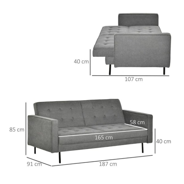 Rootz Bäddsoffa - 3-sits bäddsoffa - Bomullstyg - MDF - Skum - Hem - Vardagsrum - Grå - 187 cm x 91 cm x 85 cm