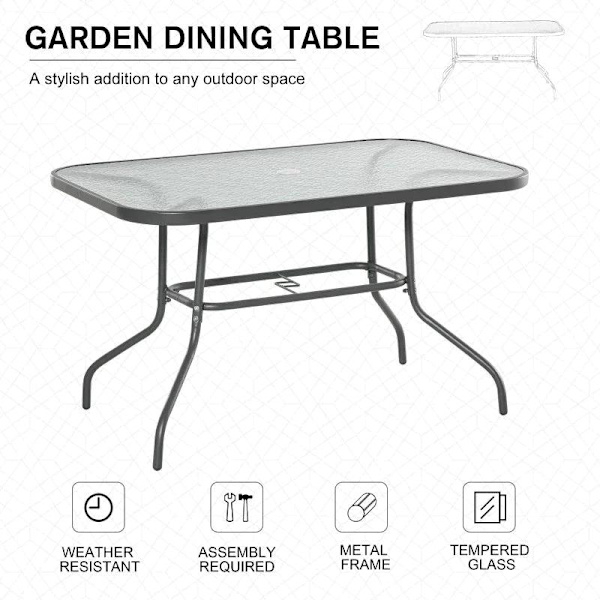 Rootz Trädgårdsbord - Bistrobord - Balkongbord - Trädgårdssidobord - Aquatex Trädgårdsbord i glas - Kolgrå - 120 x 80 x 70 cm