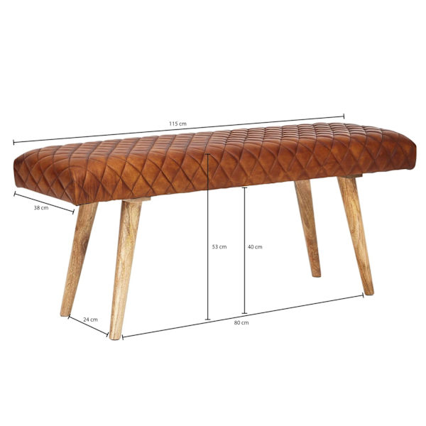 Rootz bänk äkta läder - massivt trä bänk 115x53x38 cm - 2 sits klädd bänk hall matsal brun - Liten läder sängbänk Hall möbel hall bänk