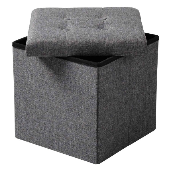 Rootz Opbevaringsskammel - Siddebænk - Osmannisk - Fodstøtte - Opbevaringsboks - Foldbart sæde - Opbevaringskube - Mørkegrå - 37,5x38x37,5 cm