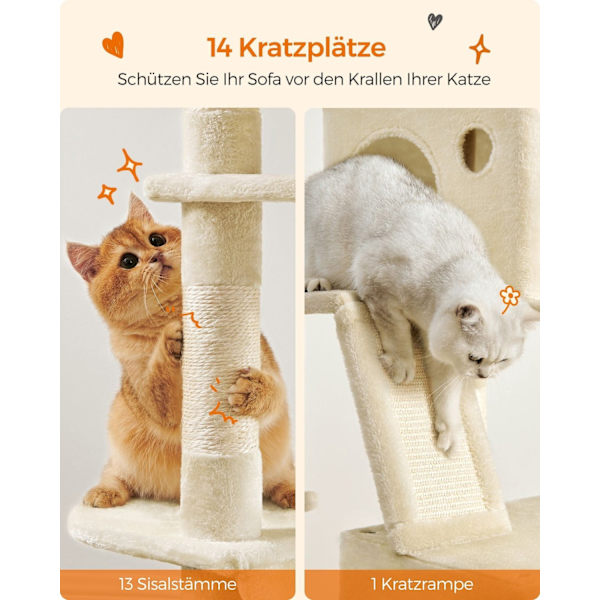 Rootz Beige Cat Tree Tower - Skrapstolpe - Klätterställning - Spånskiva Plysch Sisal - 60 cm x 50 cm x 206 cm - Robust design