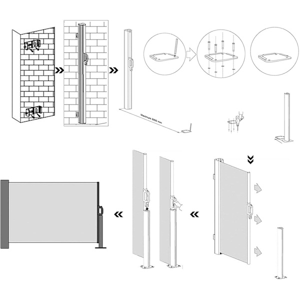 Rootz Privacy -näyttö - Aurinkosuoja - Sivumarkiisi - Parveke - Terassi - Harmaa - 160 x 300 cm