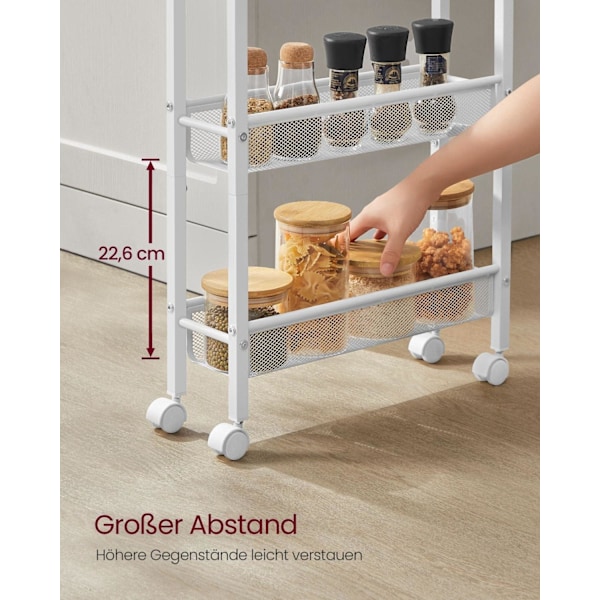 Rootz Oak White Trolley - Rullvagn - Bärbar förvaring - Spånskiva och stål - 13 cm x 45,4 cm x 99,6 cm - Lättvikt - Max belastning 12,5 kg