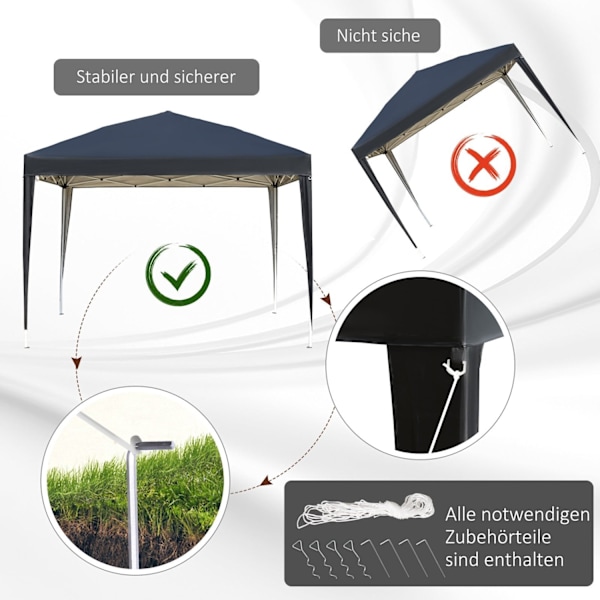 Rootz Pavilion Pop -Up Folding Pavilion - Garden Tent - Party Tent - UV Protection - 2,95 m x 2,95 m x 2,55 m stål+Oxford tyg svart