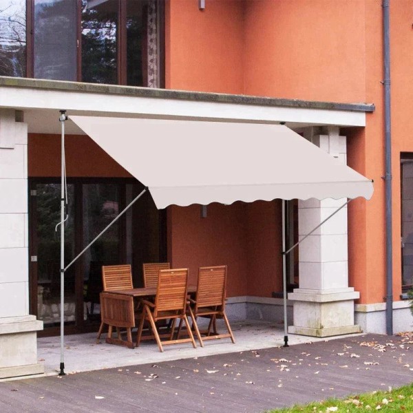Rootz Markis - Ledarmsmarkis - Klämmarkis - Solskydd - Fällarm Handvev - Balkong - Beige - 300 x 150 cm