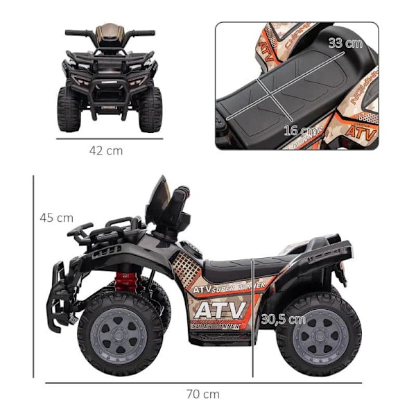 Rootz Elfordon för barn - Mini Elektrisk Quad - Barnmotorcykel - Elektrisk Quad för 18-36 månader - Svart - 70 x 42 x 45 cm
