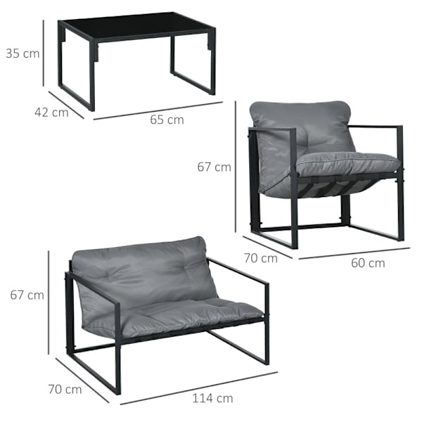 Rootz 4-delt havemøbelsæt - Udendørs terrassesæt - Vejrbestandig - Holdbar stålramme - Komfortable puder - 114 cm x 70 cm x 67 cm - Grå + Sort