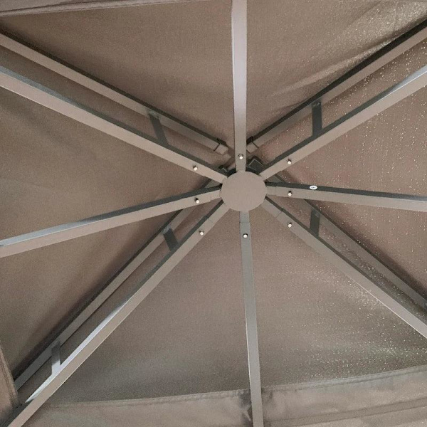 Rootz Gazebo - Puutarhapaviljonki - Puutarhateltta - Juhlateltta - Hyönteisverkot ja kulmahyllyt - Metalli/polyesteri - Ruskea/Beige - 3,7 x 3 m