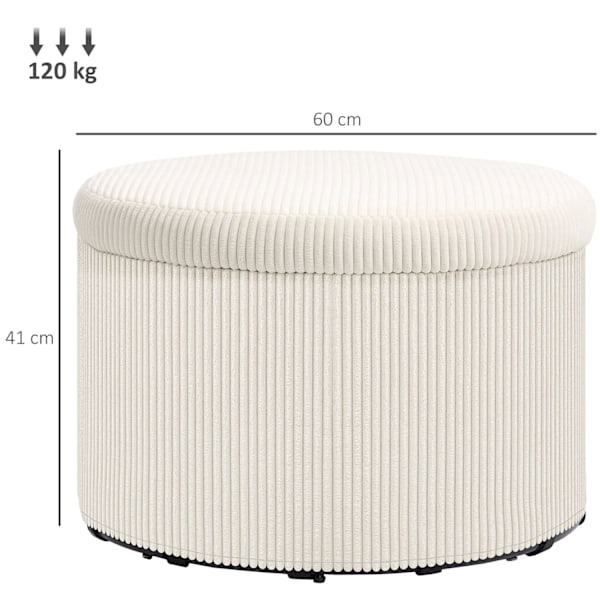 Rootz Foot Affure With Storage - Seat Affool - Pouf - 97L Hidden Storage - Ø60 X 41H CM - Cord Fabric - Skum - Beige