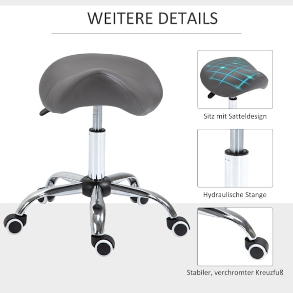 Rootz Rolling Pall - Ergonomisk stol - Justerbar pall - Professionell användning - Främjar hållning - Jämn rörlighet - 52cm x 53cm x 49-61cm - Imitera
