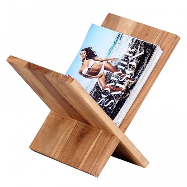 Rootz magasinstativ massivt træ akacie X-form 31 cm magasinstativ design prospektholder landstedsstil
