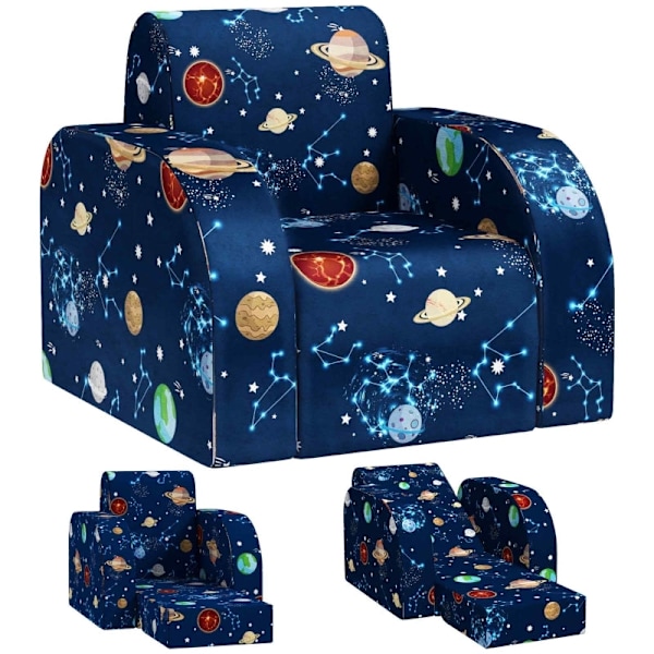 Rootz Kids Foldbar Lænestol - Børnesofa - Hyggelig seng - Multifunktionel - Planetmønster - Let at rengøre - Blå - Skum/Polyester - 46,5 cm x 93 cm x
