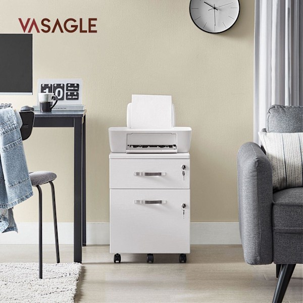 Rootz Låsbar Rullebeholder - Hvidt arkivskab - Opbevaringsskab - Sengebord - Sidebord - 5 hjul - E1 MDF - PVC - 44cm x 40cm x 54,5cm