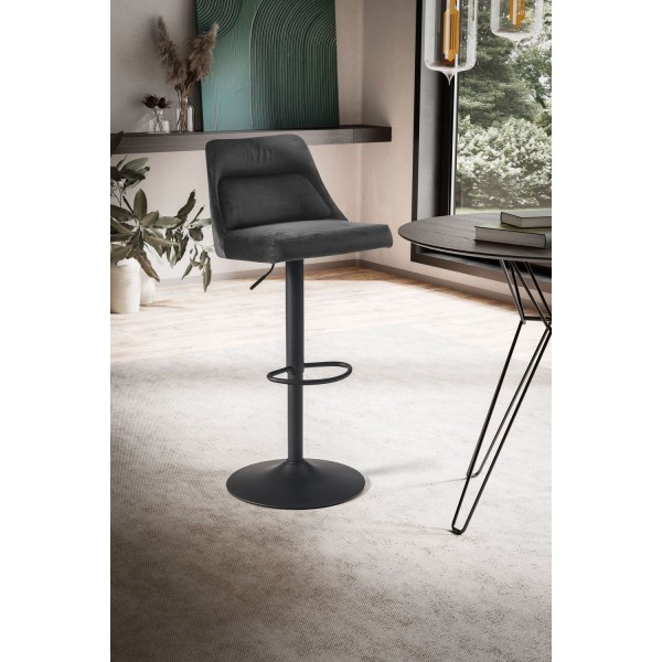 Rootz Velvet Grey Barstol - Drejelig køkkentaburet - Bistrostol - Design med høj komfort - Justerbar højde 86-106 cm - 45 cm basediameter