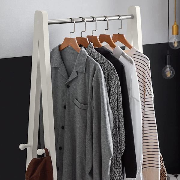 Rootz White Modern Tøjstativstativ med to opbevaringshylder - Træktøjstativ hængestang - B66 x D39 x H180cm