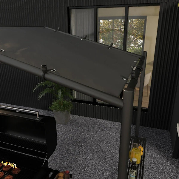 Rootz Grill Teltta - BBQ-paviljonki - Grillikatto - Säänkestävä - Maapiikit - Sivutaskut - Teräs-polyesteri - Tummanharmaa - 277 X 149 X 230 cm