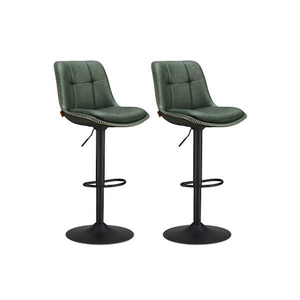 Rootz Forest Green PU Barstolar - Bänkstolar - Vridbara säten - Förkromat stål - Skumstoppning - Justerbar höjd - Ergonomisk design - 44cm x 48cm x (9