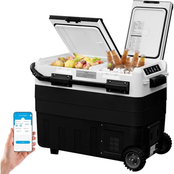 Rootz 2 Zone Kompressor Køleboks - Køleskab til elbil - Bærbar campingfryser - Batteribeskyttelse - 30L/40L/50L - 12V/24V - APP-styret - 20°C Køling -