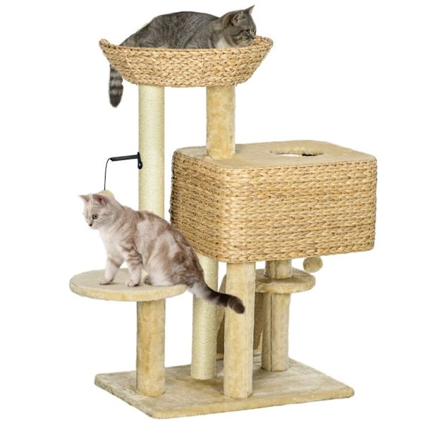 Rootz PawHut Cat Skrapstolpe - Kattträd - Feline Lekplats - Sisal reppelare - Mysiga avkopplingsplatser - Stabil konstruktion - 60cm x 40cm x 98cm