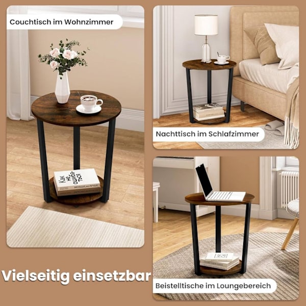 Rootz runt sidobord - Soffbord - Avslutsbord - 2 hyllor - Solid och robust - 50cm x 53cm x 50cm