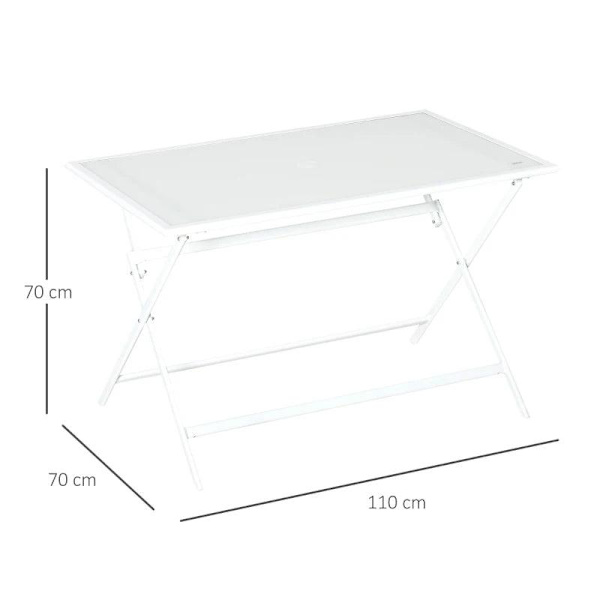 Rootz Havebord - Stort spisebord - Metal - Hærdet glas - Hvid - 110 cm x 70 cm x 70 cm
