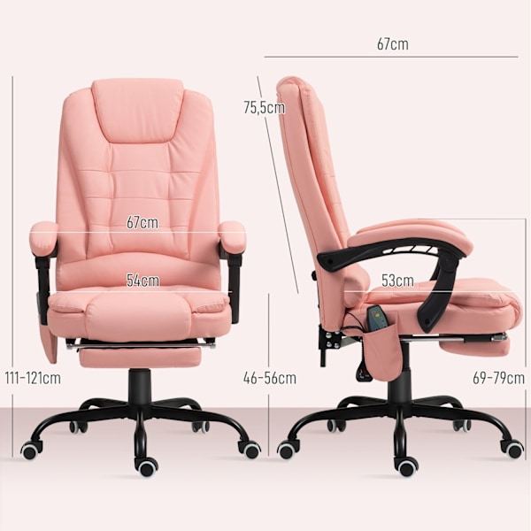 Rootz Massage Office Chair - RECLINER - Executive Chair - 7 Vibration Points - Faux Leather - 67 X 67 X 111-121 cm - Pink