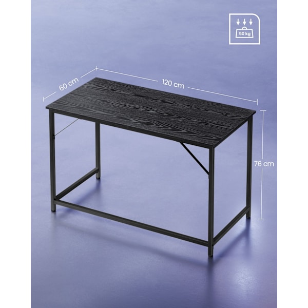 Rootz Black Desk - Kirjoituspöytä - Työpöytä - Lastulevy ja teräs - Tilava pinta - Helppo koota - 60cm x 120cm x 76cm