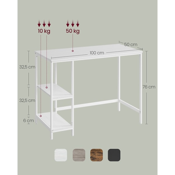 Rootz Maple White Skrivebord - Spånpladestudiebord - Stålstel - Rummelig - 50 cm x 100 cm x 76 cm