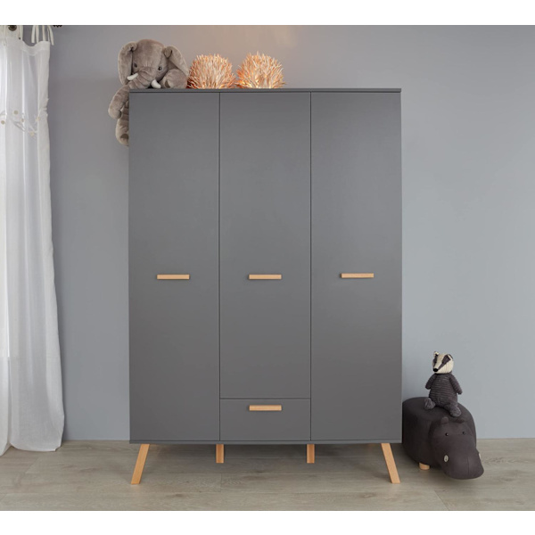 Rootz Baby Room Wardrobe - Cabinet - Closet - Storage - Armoire - Cupboard - Dresser - Grey - 130 x 190 x 60 cm