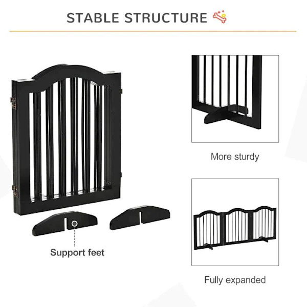 Rootz Dog Gate - Dog Barrier Safety Gate - Hundevagt - 3-delt gitter - Barrier Door Safety Gate - Sort - 154,5 x 29,5 x 61 cm
