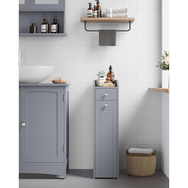 Rootz Dove Grey smalt badeværelsesskab - Opbevaringsskab - Organizer - MDF-materiale - Letvægts - Pladsbesparende - Nem montering - 40cm x 18cm x 70cm