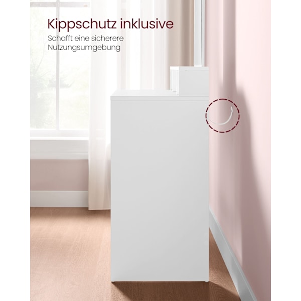 Rootz Toiletbord med spejl og 2 skuffer - Vaskebord - Makeup skrivebord - Hvid - 40 cm x 60 cm x 127 cm - Ingen batterier påkrævet