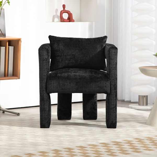 Rootz Black Chenille -loungetuoli - Yksi moderni istuin - Ergonominen istuin - Ihoystävällinen kangas - 60L x 44L x 65K cm