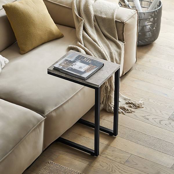 Rootz Modern Sidebord - Sofabord - Laptop Skrivebord - Lysegrå spånplade - Metalramme - Gulvbeskytter - 30cm x 60cm x 40cm