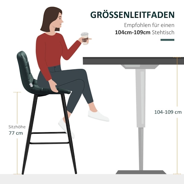 Rootz Barstolar Set med 2 - Kökspallar - Sammetstyg - Ergonomisk design - Robust stålstomme - Grön - 42cm x 47cm x 105cm