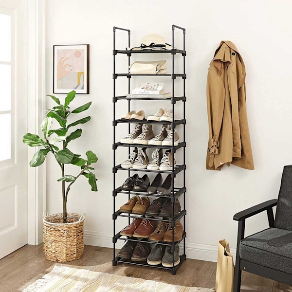 Rootz 10 Hylla Skoställ - Skoorganisator - Skoförvaring - Utrymmesbesparande design - Förstärkta järnrör - Gör det själv-montering - 45cm x 30cm x 174