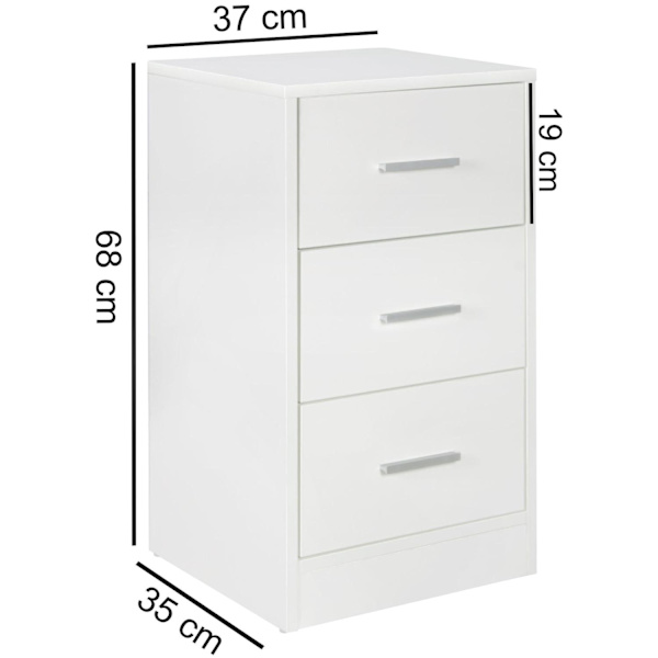 Rootz nattkonsol i trä Modern skänk med 3 lådor vit Design Nattduksbord 37,5 x 68 x 35 cm - Extra högt nattduksbord