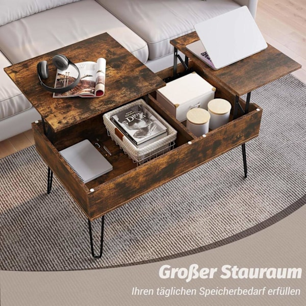 Rootz Lift Top Soffbord - Hisskontorsbord - Justerbart soffbord - Dold förvaring - Massivt trä - 115cm x 60cm x 75cm