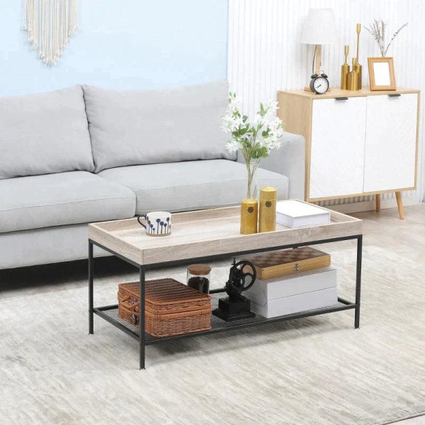 Rootz Sofabord - Sidebord - Med gitterhylde - Hævet bordkant - S