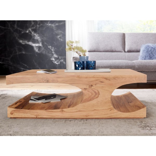 Rootz soffbord massivt trä Acacia 118 cm brett matsalsbord design mörkbrunt bord i lantlig stil