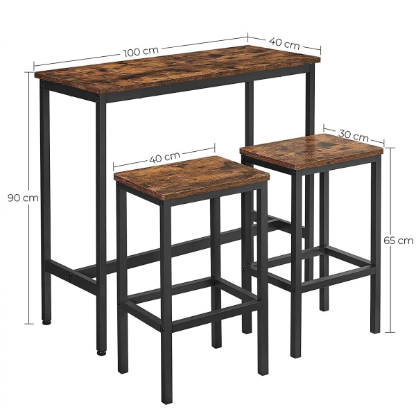 Rootz Barbordssæt - Spisebordssæt - Højt bord - 2 skamler - Brun