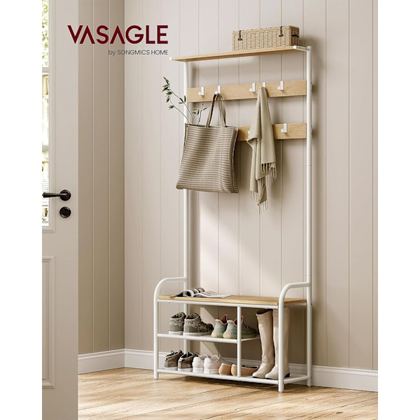 Rootz klädhängare - Ek Vit - Spånskiva stål - Entréorganisator - Förvaringslösning - Enkel montering - 30 cm x 85 cm x 180,5 cm