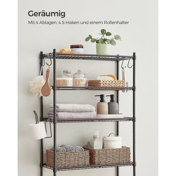 Rootz Metal toilethylde - Organizer til badeværelset - Opbevaringsstativ - Robust konstruktion - Pladsbesparende - Nem montering - 30 cm x 63 cm x 176