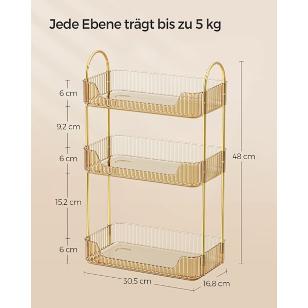 Rootz Makeup Organiser tarjotinsarja - Kosmetiikkasäilytys - Turhamaisuus Järjestäjä - Metallia ja PET-muovia - Kevyt - Samppanjakulta - 30,5 cm x 16,