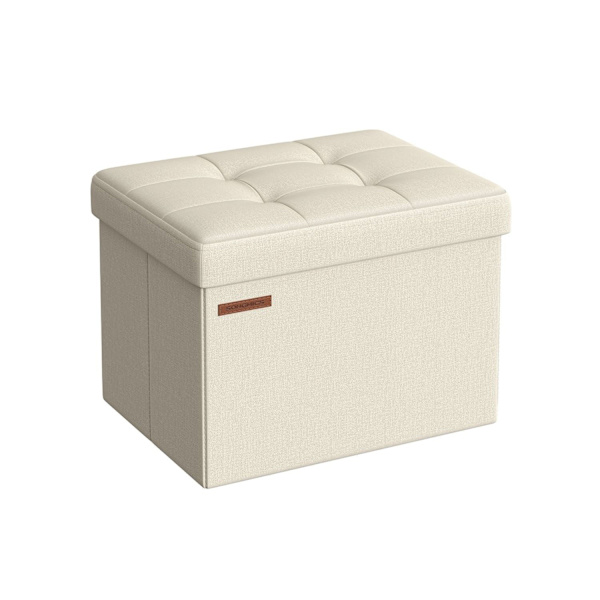 Rootz cremehvidt sædekiste - Opbevaringsboks - Ottoman - MDF - Linned - Højresiliensskum - 31 cm x 41 cm x 31 cm